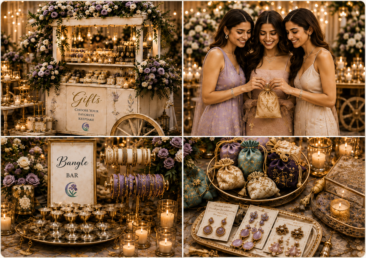 Wedding gift cart styled with flowers and favors